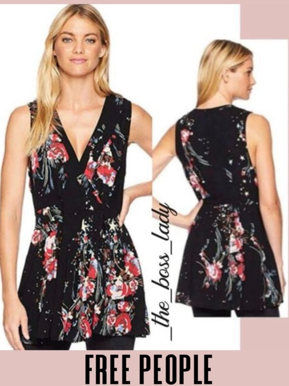 Free People top floral wrap pleated tunic boho XS